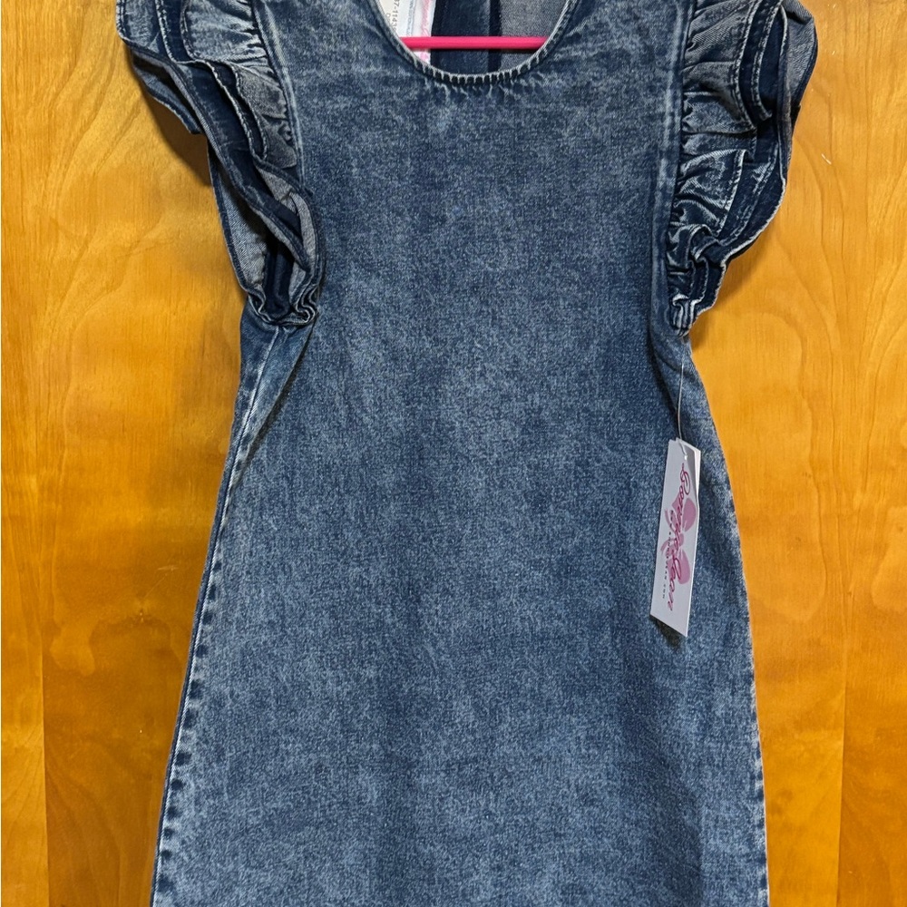 Bonnie Jean Girls' Denim-Effect Ruffle Sleeve Dress - Blue Wash